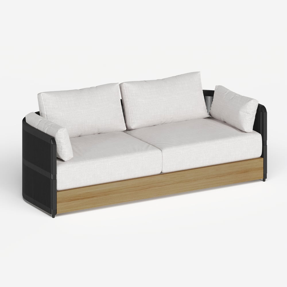 4-Pieces Modern Aluminum & Rope Outdoor Swivel Sofa Set with Coffee Table in Black for 6 window image