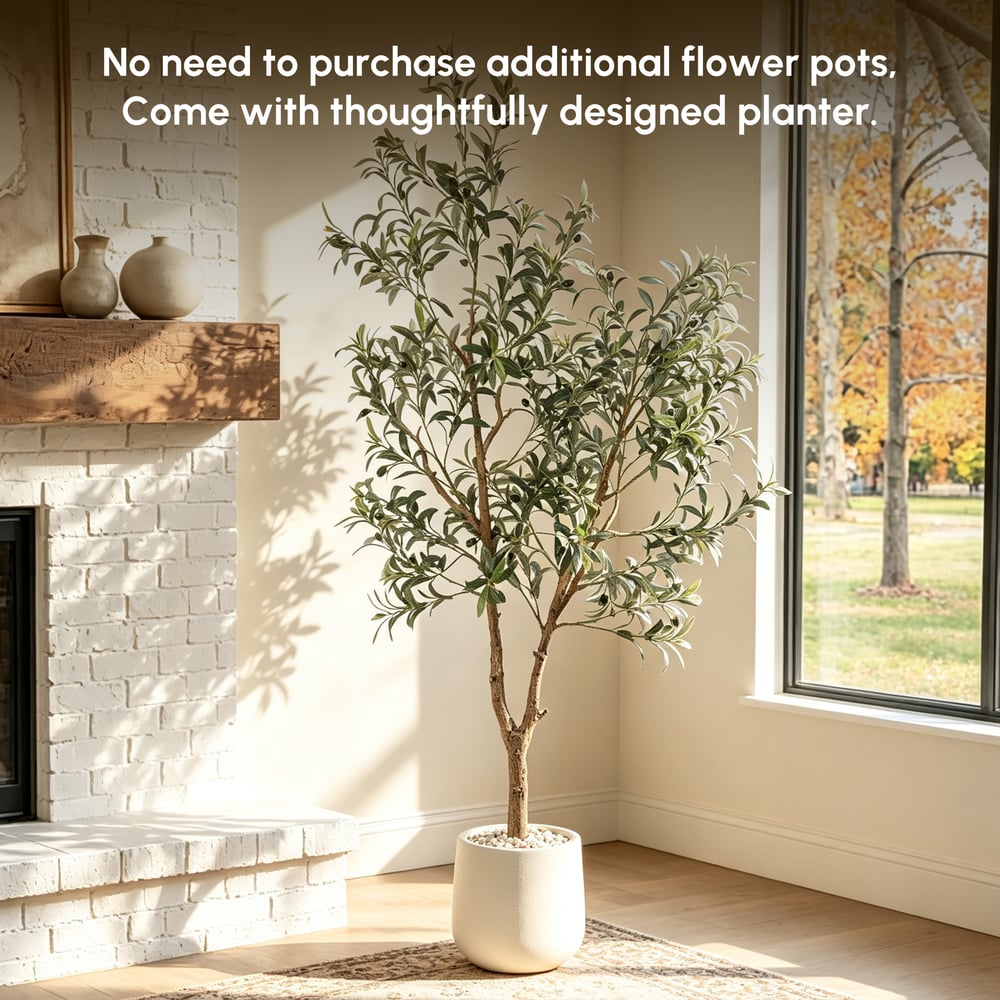 6 ft. Artificial Olive Tree with Planter and Decorative Pebbles window image
