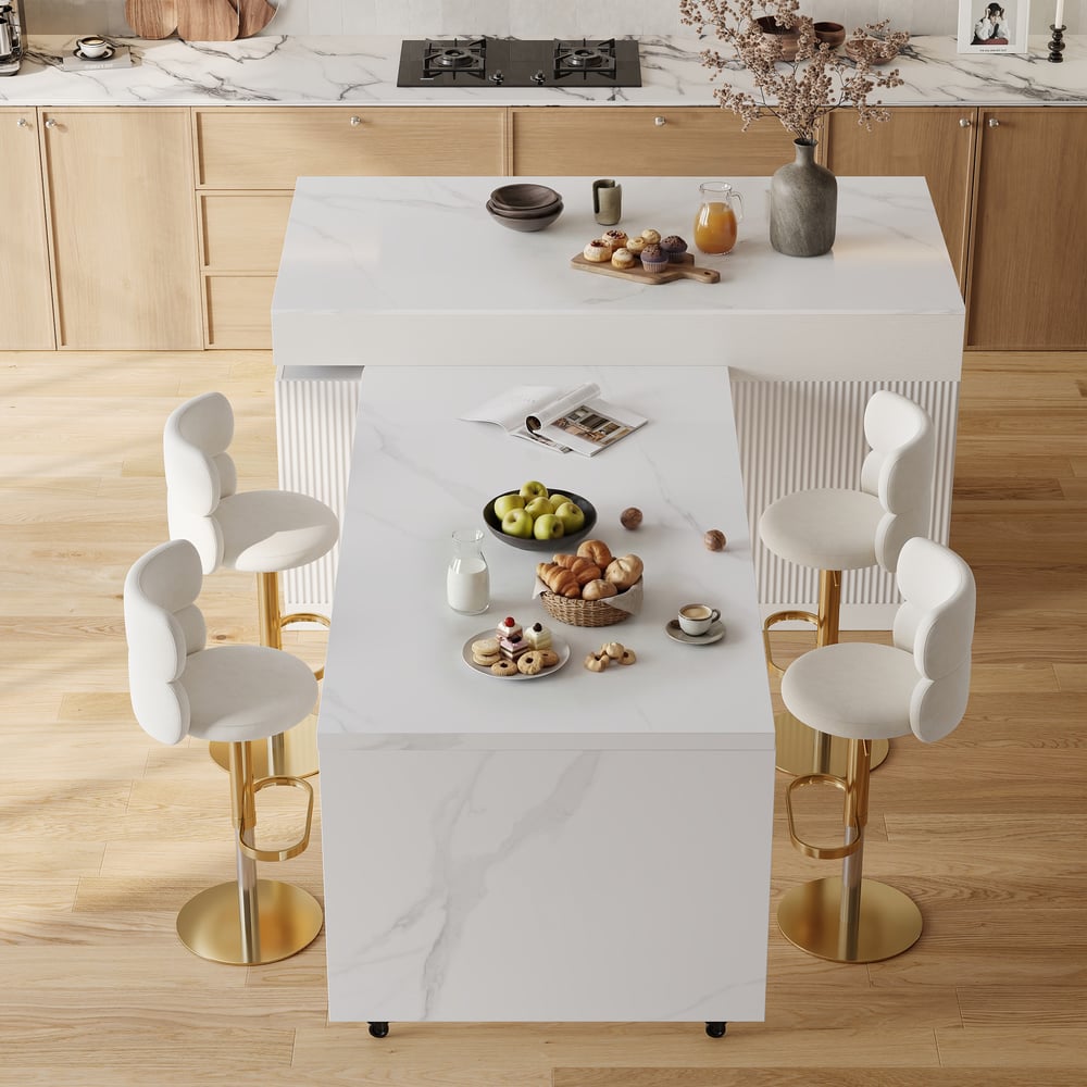 Modern 81"-112" Sintered Stone Kitchen Island with Drawers & Doors, White window image