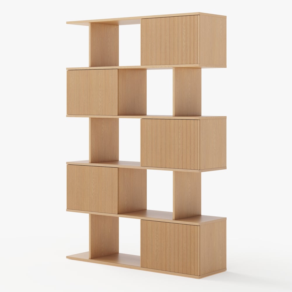 72.8" Natural Sliding Door Etagere Bookshelf 5-Shelf Tall Book Shelf Rich Storage window image