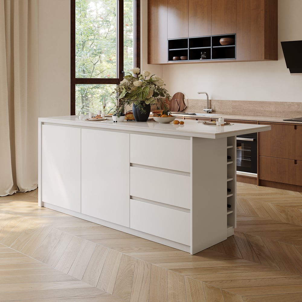 Modern 72" Sintered Stone Kitchen Island with Ample Storage, White window image