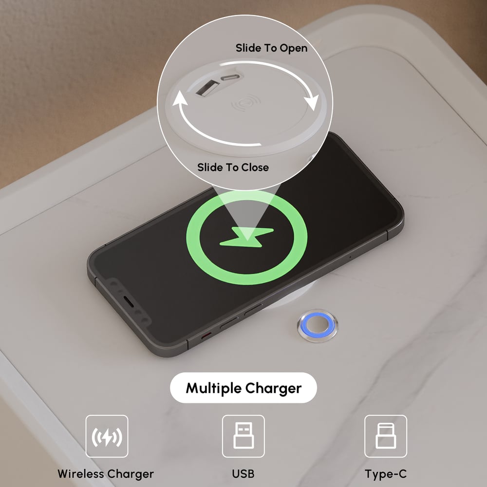 Narrow Smart LED Nightstand with  Sintered Stone Top window image