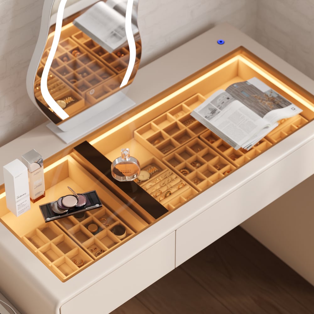 Haloa Extendable Makeup Vanity Set with LED Mirror and Jewellery Display (102 - 146 cm) window image