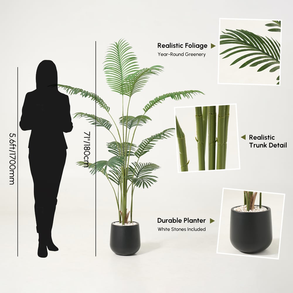 6 ft. Artificial Areca Palm Tree with Planter and Decorative Stones window image