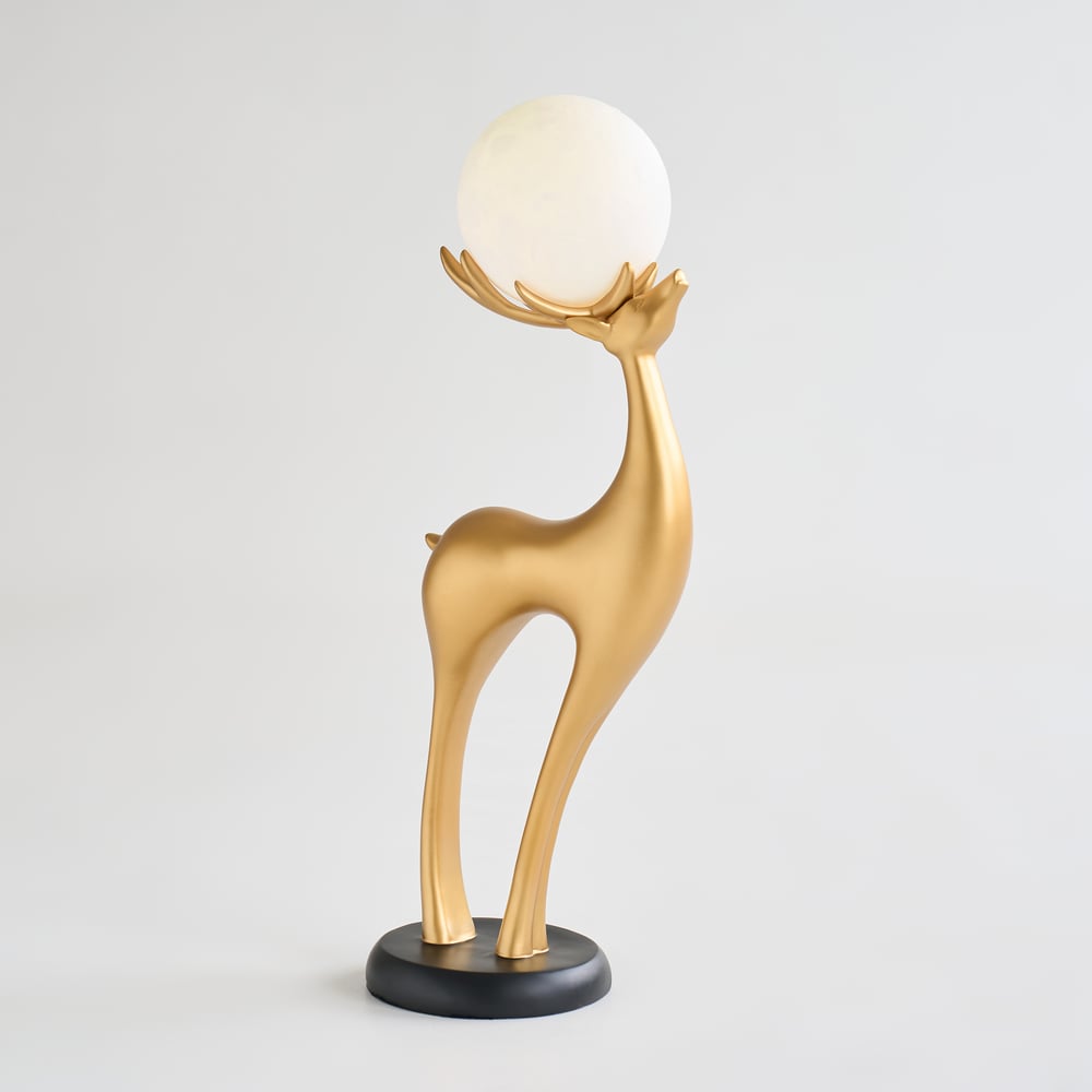 Lampadaire moderne en résine en forme de cerf avec télécommande – 76 cm de hauteur avec boule lumineuse image de fenêtre