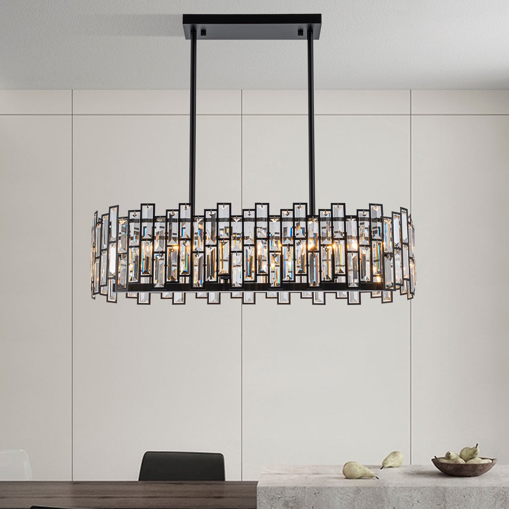 Clyvra 6-Light Kitchen Island Light Crystal Ceiling Light in Black window image