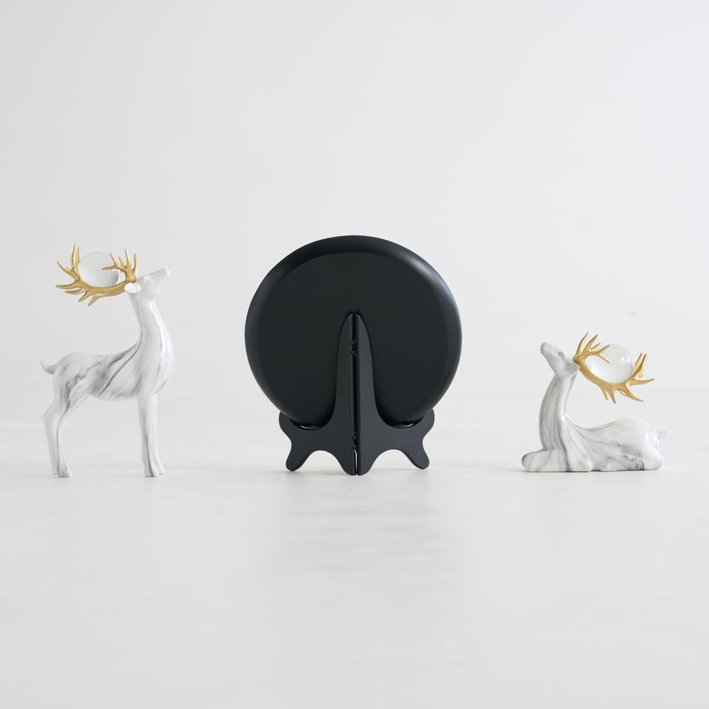 3 pcs Golden Deer Figurine with Decorative Plate Set, Luxury Resin Animal Sculptures window image