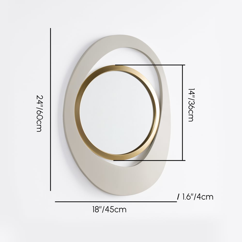 Espejo de pared geométrico moderno en blanco y dorado cálido para sala de estar o dormitorio pesos dimensiones imagen