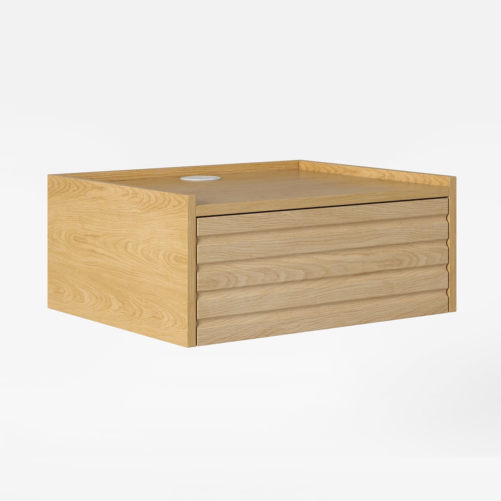 Japanese-Style Low Bed Frame with Natural Floor Bed and Floating Wooden Nightstands Set window image