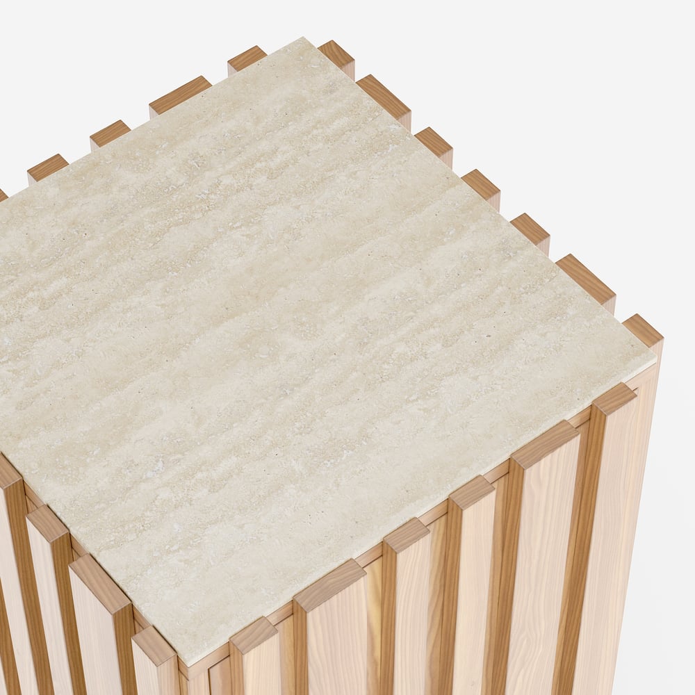 Aura Ash Wood Fluted Natural Side Table with Sintered Stone Top window image