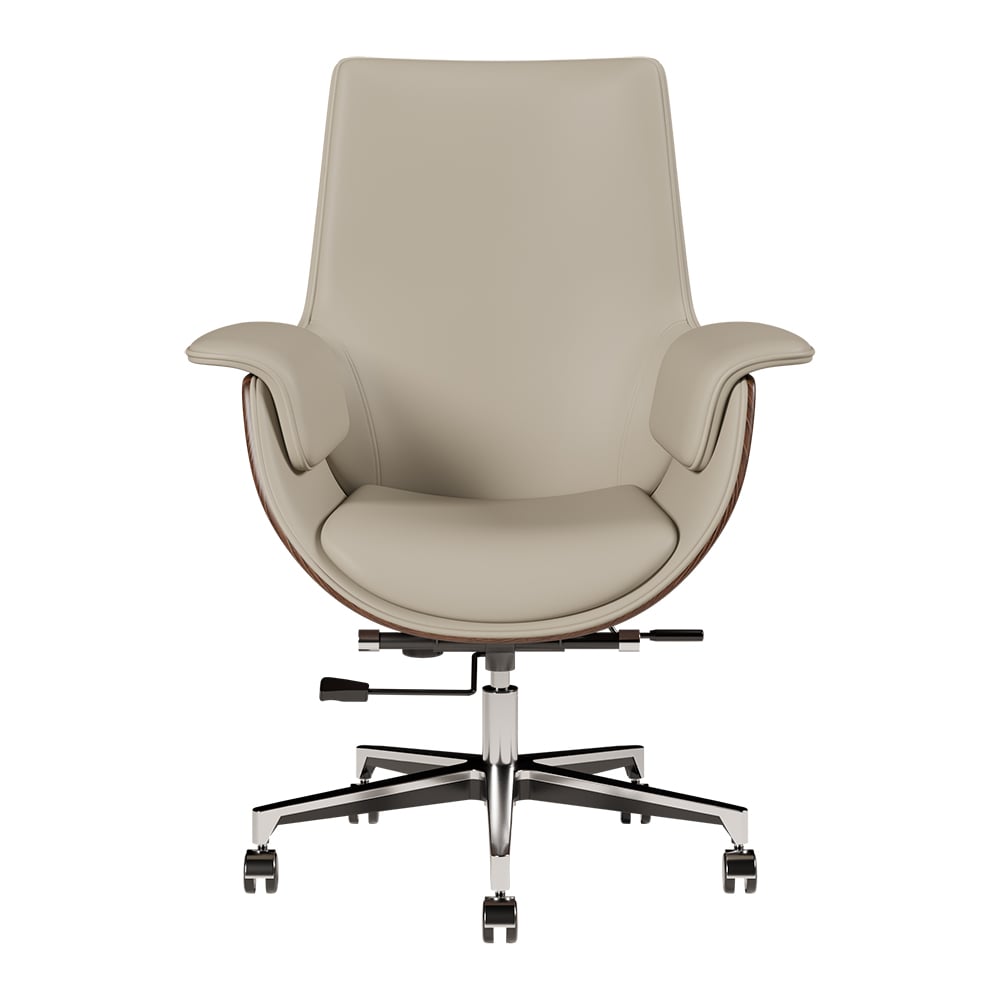 White Double Desk with Drawers & 2 Ivory PU Leather Modern Home Office Chairs window image