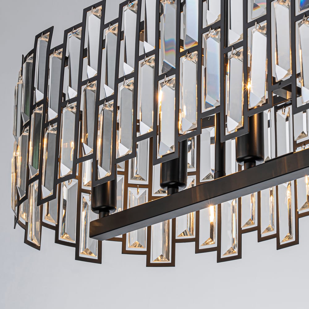 Clyvra 6-Light Kitchen Island Light Crystal Ceiling Light in Black window image
