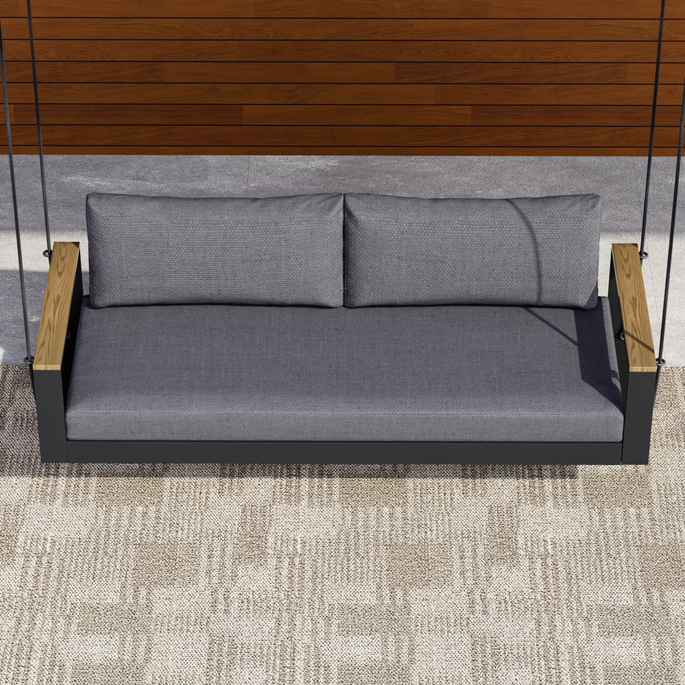Tevara Outdoor Hanging Swing Sofa 2-Seater in Dark Gray with Cushion & Black Cover window image
