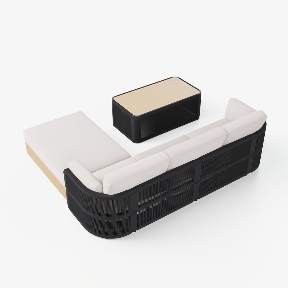 Costra Woven Outdoor Sectional Sofa Set with Adjustable Reclining Chaise and Coffee Table Black window image