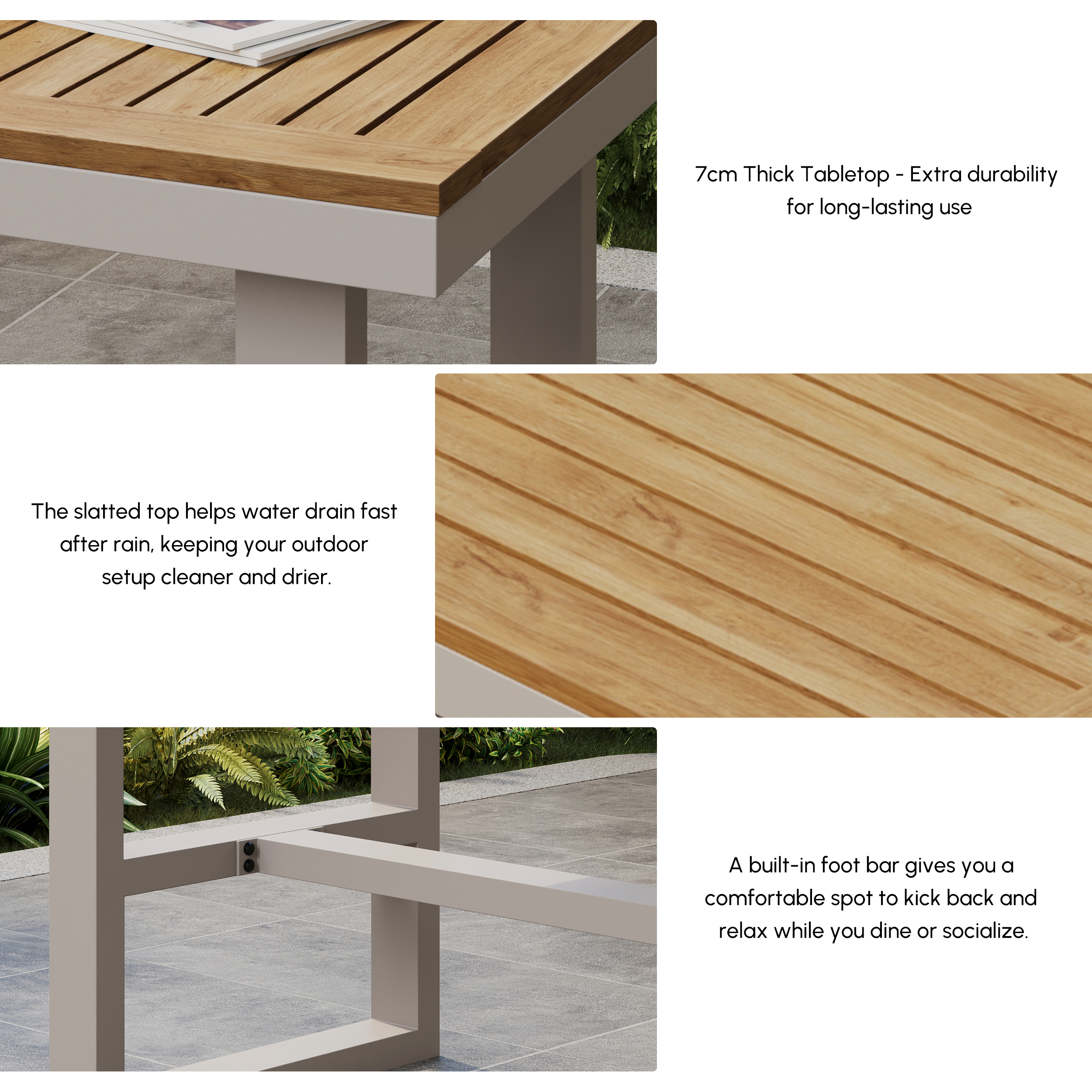 Tevara Outdoor Teak Wood Slat Top & Sand Aluminum Frame Bar Table for Patio window image