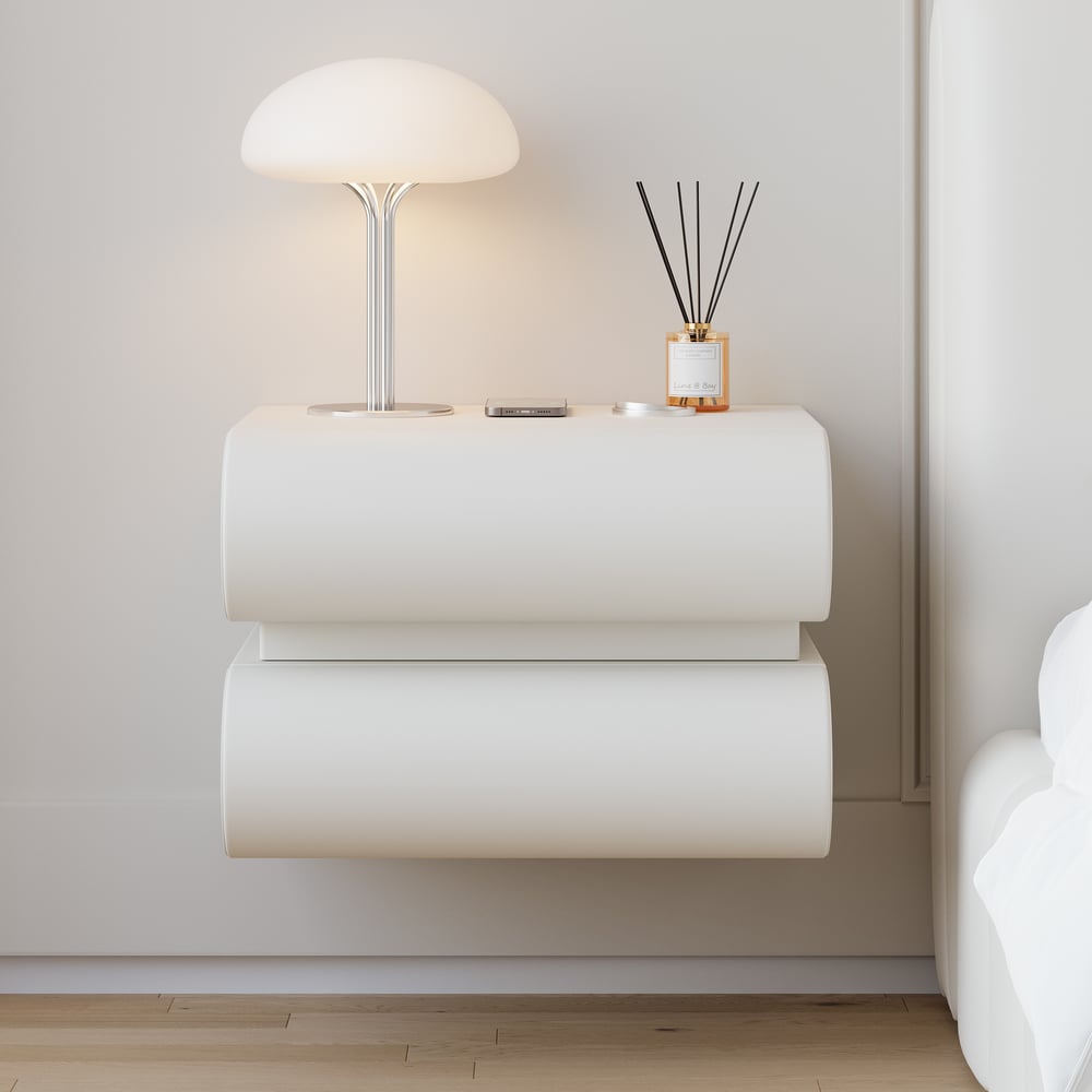 Comodino Smart Flottante in Pelle Humply con 2 Cassetti Immagine della finestra