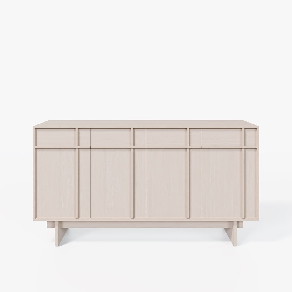 Mid Century Modern 60" Whitewash Wood Sideboard with Storage & Adjustable Shelves window image