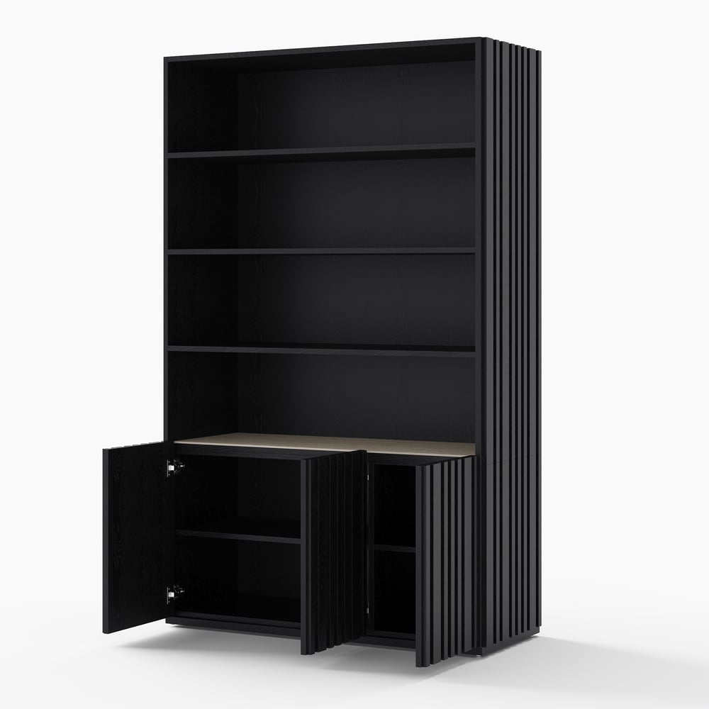 Aura 47" Ash Wood Fluted Bookcase With Sintered Stone Top window image