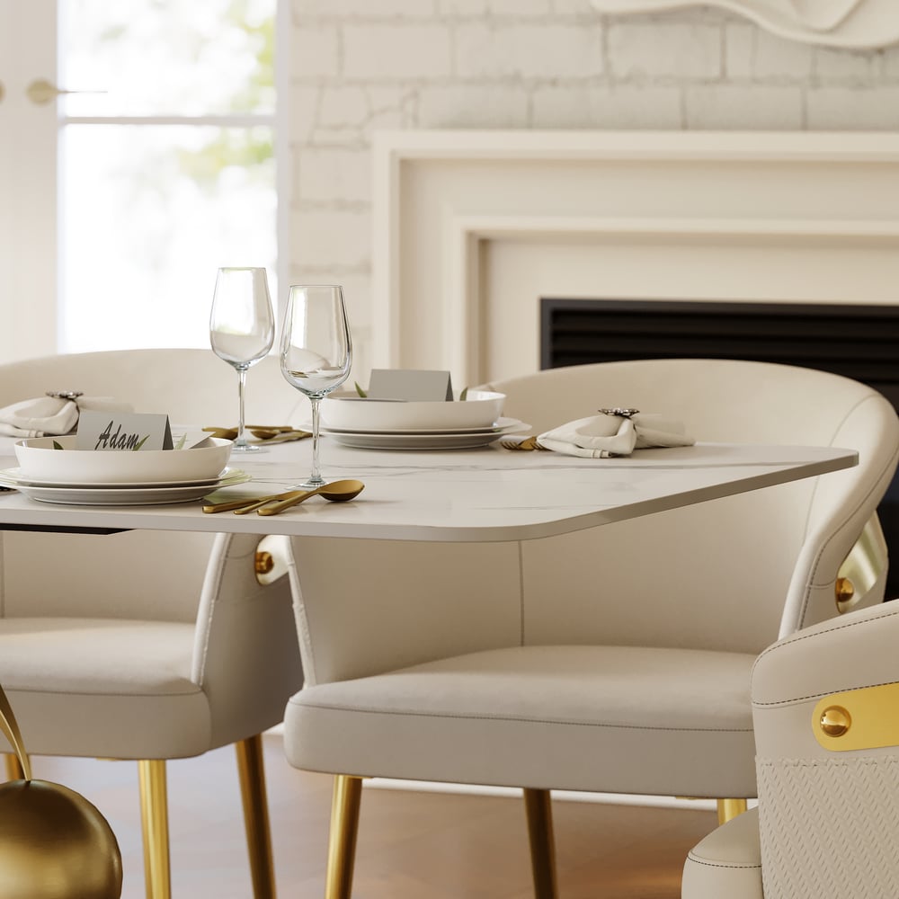 Dining Set 71.3" Rectangle Sintered Stone Table with 6 Chairs window image