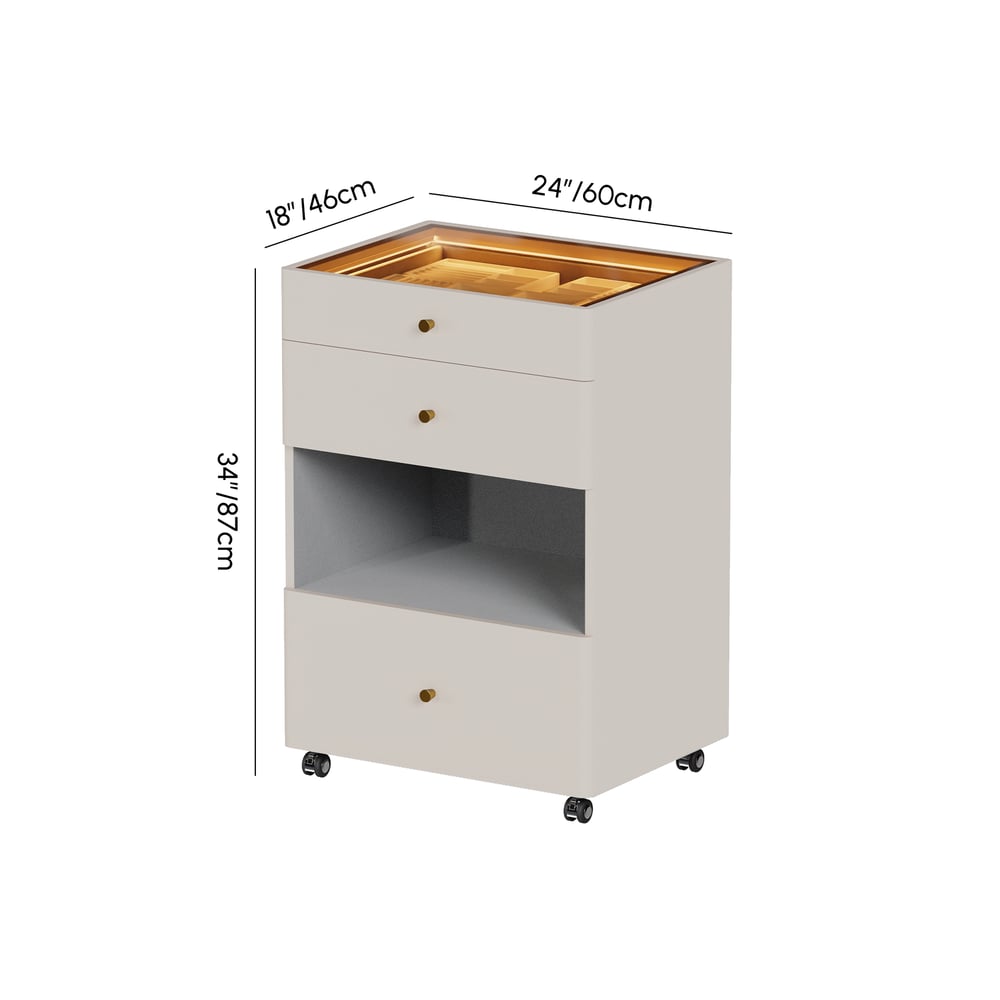 Îlot de dressing pour bijoux avec plateau en verre et éclairage Poids, dimensions, image