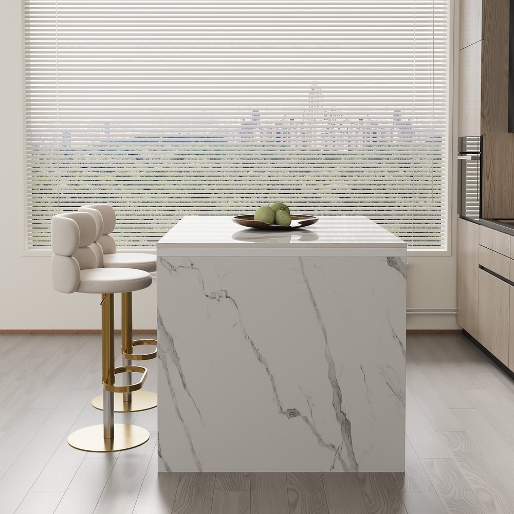 Modern 50" Glossy Sintered Stone Kitchen Island with Storage, White & Black window image