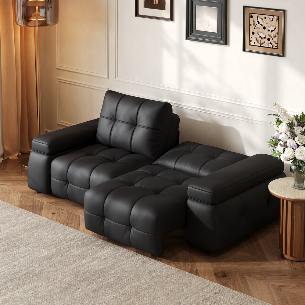 96" 2-Seater Genuine Leather Power Convertible Sleeper Sofa with adjustable armrests window image