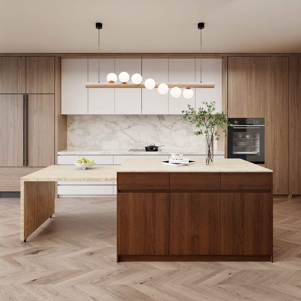 Îlot de cuisine en bois extensible de 81'' à 112'' avec rangement, Noyer image de fenêtre