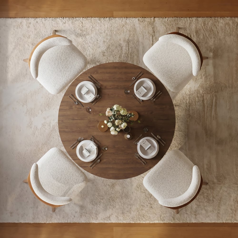 Modern 47"-79" Extendable Walnut Wood Dining Table with Fluted Base, Seats 4-6 window image