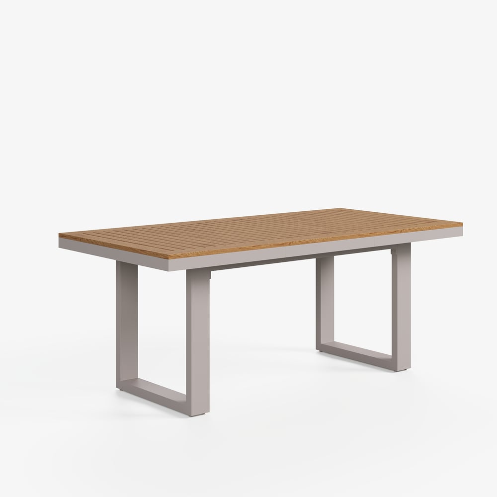 Tevara 6-Person Rectangle Teak & Aluminum Outdoor Patio Dining Table in Sand window image