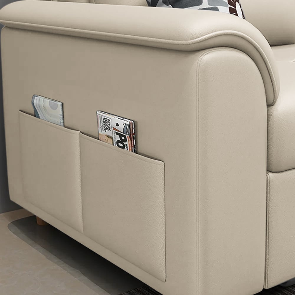 233cm King Faux Leather Pull-out Sleeper Sofa with Storage and Side Pockets window image