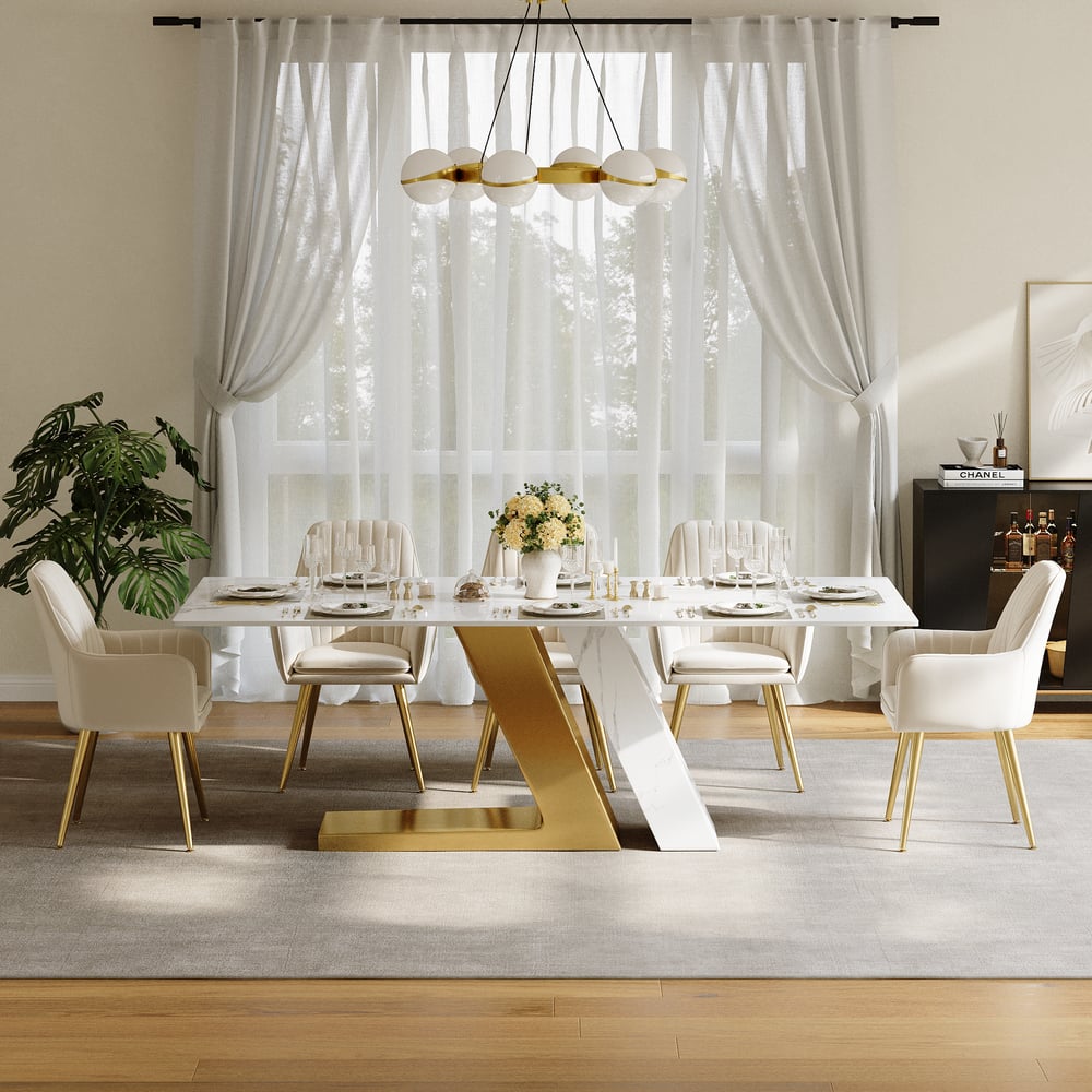 Dining Set 87" Modern Rectangle Sintered Stone Dining Table with 8 Chairs window image