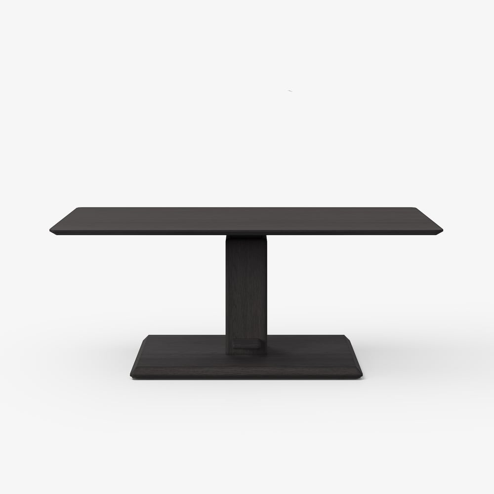 Table basse moderne de 119 cm en placage de bois noir, réglable en hauteur avec commande au pied image de fenêtre