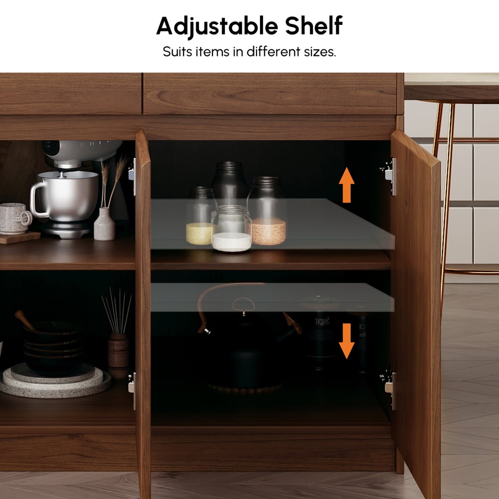 Îlot central de cuisine moderne extensible 205-284 cm avec plateau en pierre frittée mate finition noyer et rangement image de fenêtre