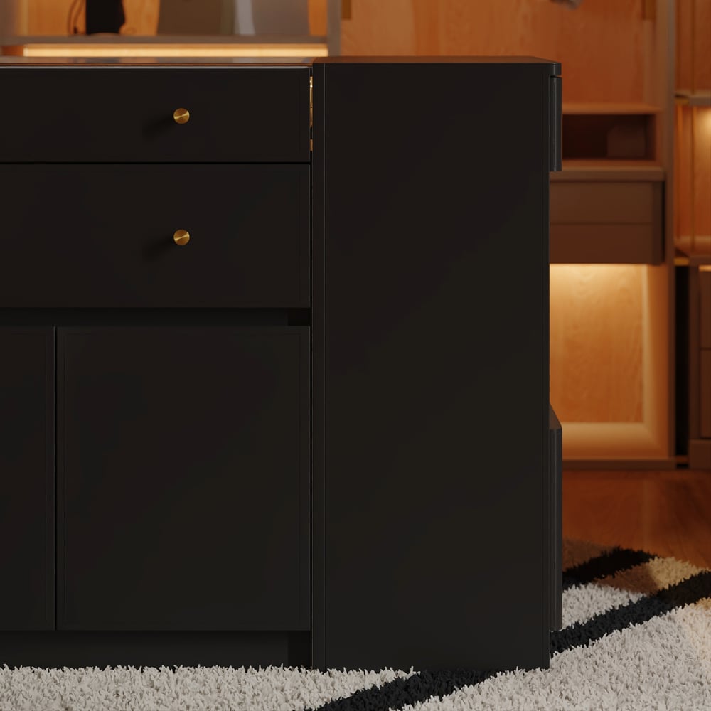Selvo Saddle Leather Black Closet Island with Storage, Light and Jewelry Display window image