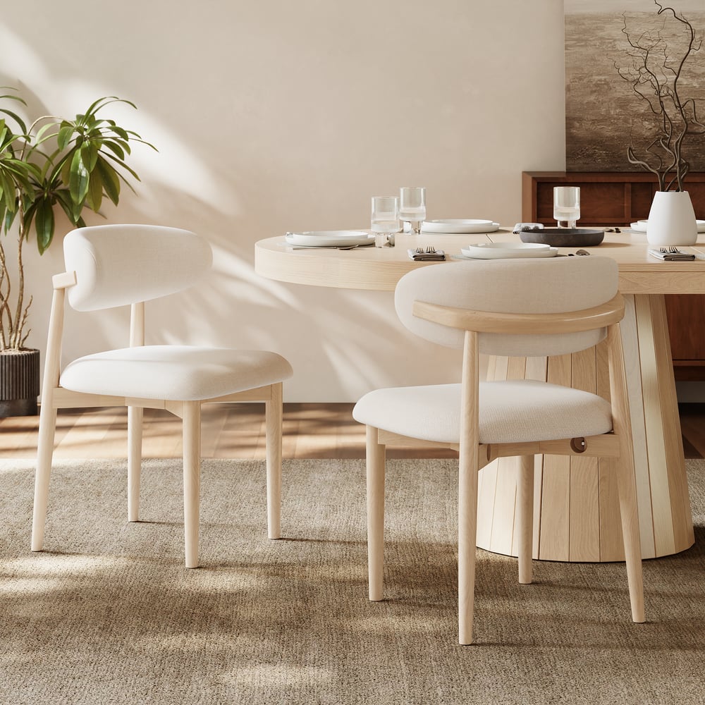 Modern Whitewash Linen Dining Chair with Rubber Wood Legs, 1 Piece window image