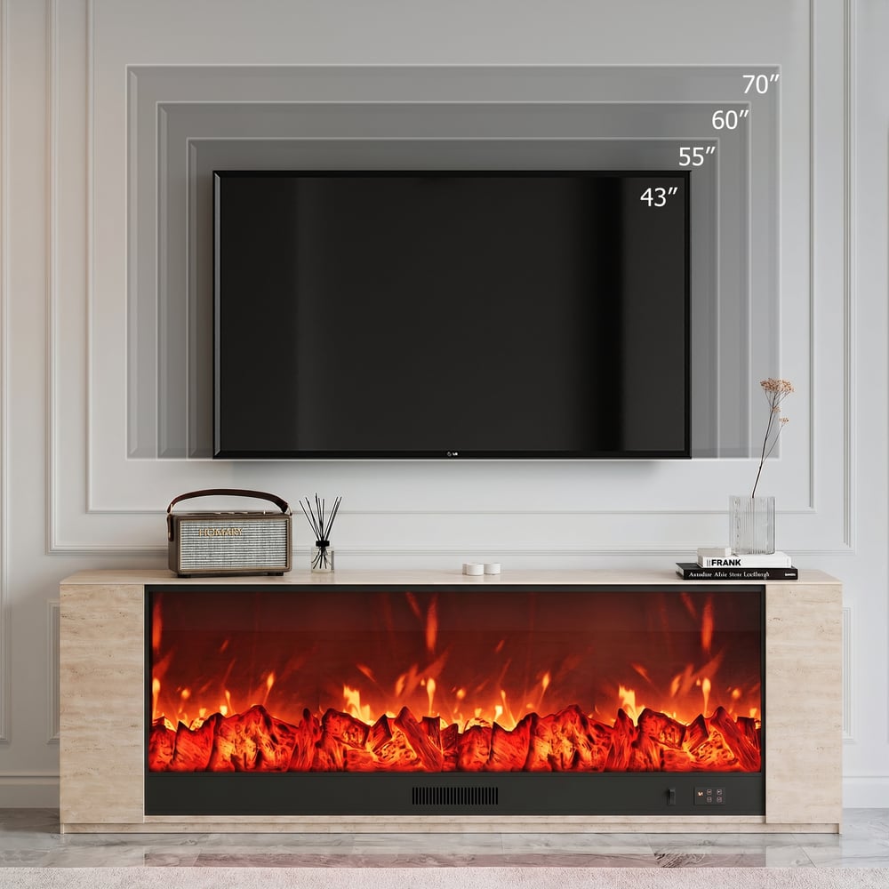71" Sintered Stone Electric Fireplace TV Stand with Remote Control window image