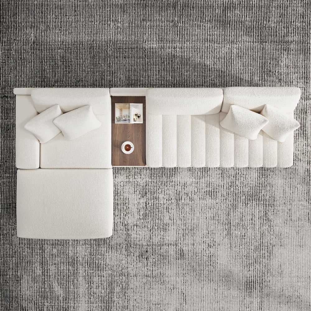 Vewal 126-inch L-Shaped Boucle Modular Sectional Sofa with Chaise & Ottoman window image