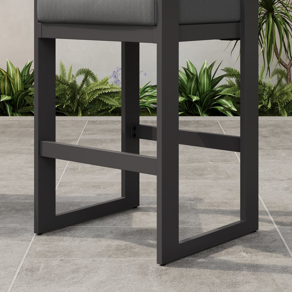 Tevara Outdoor Aluminum Frame & Teak Wood Armrest Bar Stools in Dark Gray, Set of 2 window image