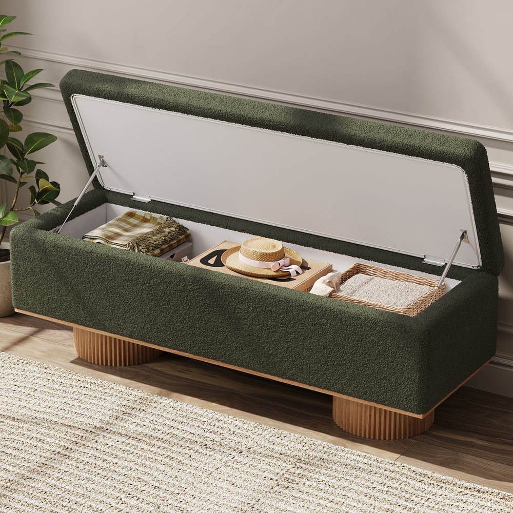 Teddy Fabric Fluffy Faux Fur Flip Top Wood Storage Entryway Bench window image