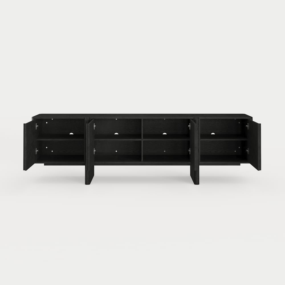 80" Solid Wood Fluted Black TV Stand with Cabinets window image