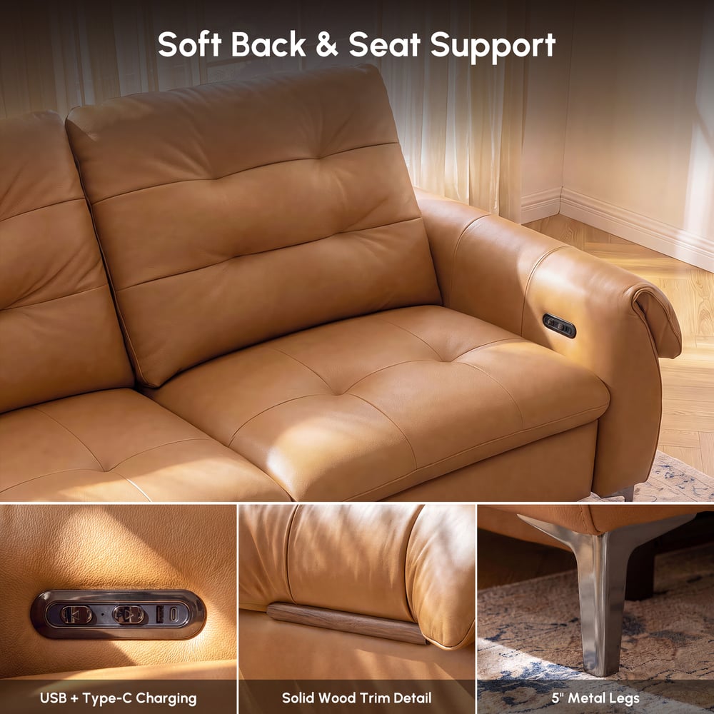 85" 2-Seater Genuine Leather Power Reclining Sofa with USB & USB-C Charging Ports window image