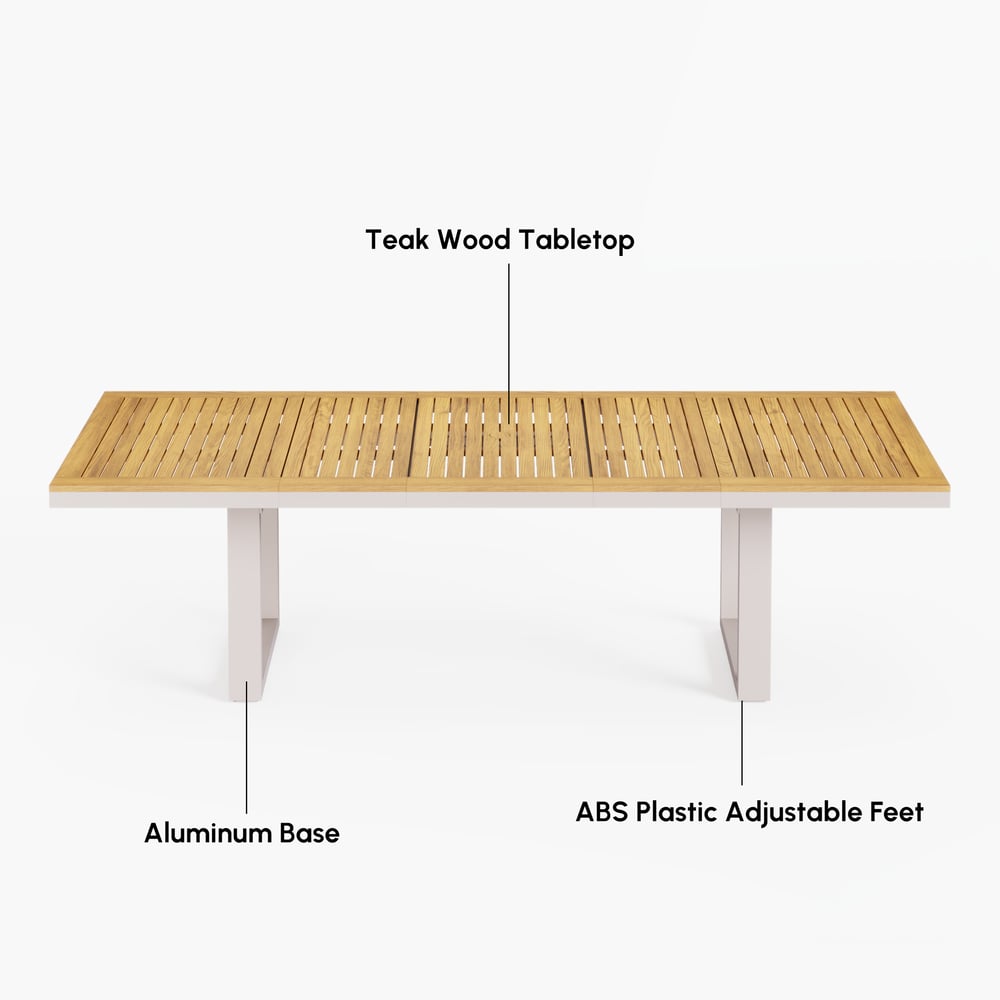 Table de salle à manger extensible d'extérieur Tevara en teck et aluminium image de fenêtre