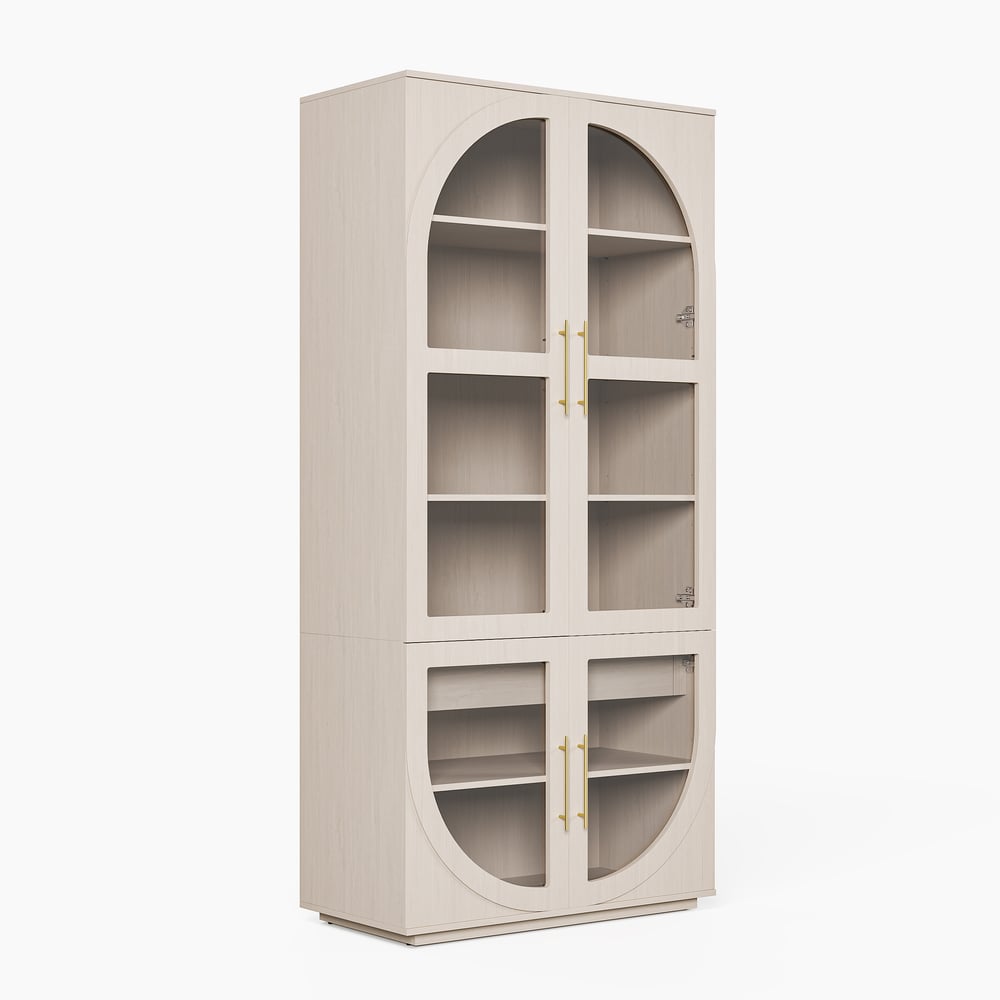 Arune Whitewash Glass Tall Display Cabinet with Drawers & LED window image
