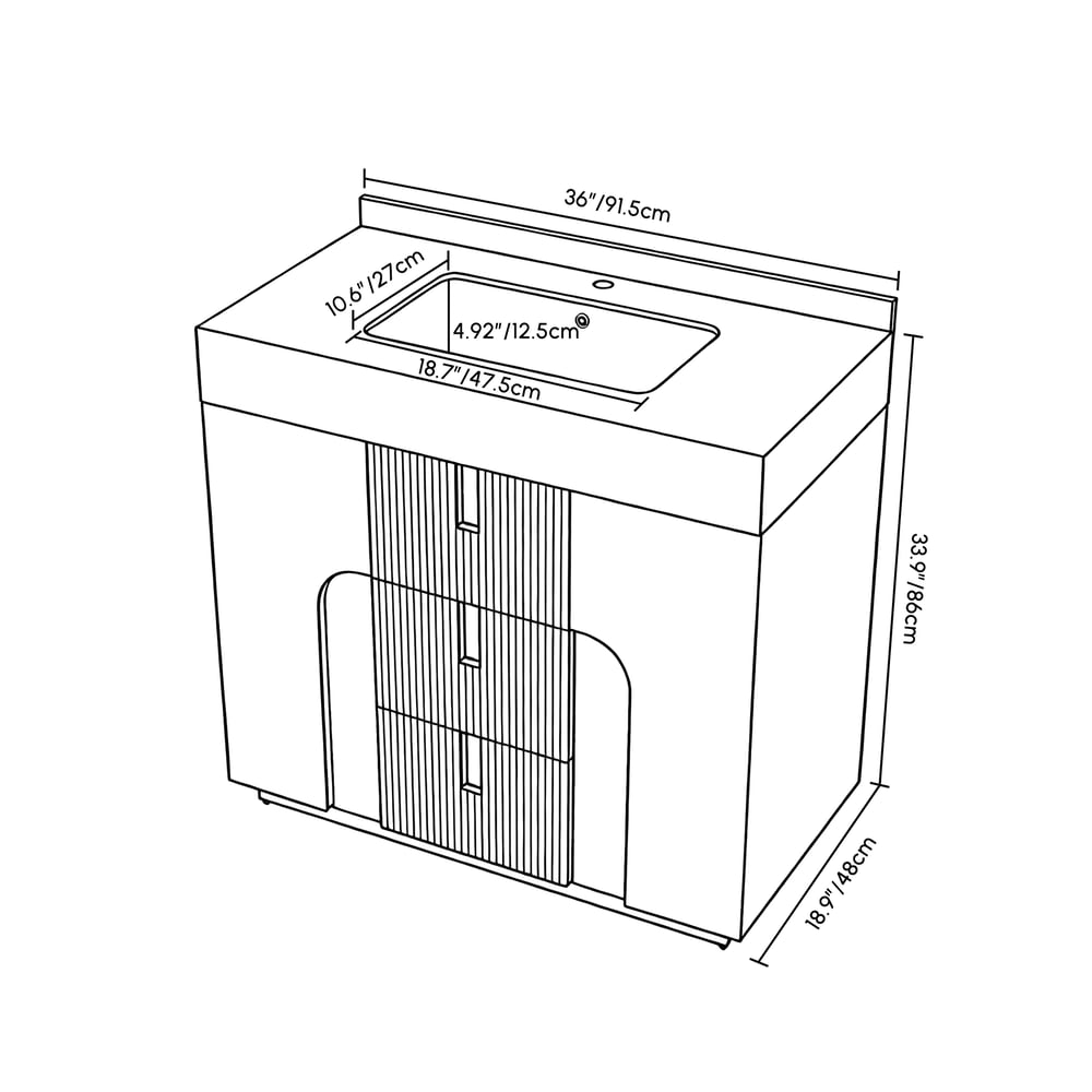 Meuble-lavabo simple autoportant Artis de 91cm avec dessus en pierre frittée Poids, dimensions, image