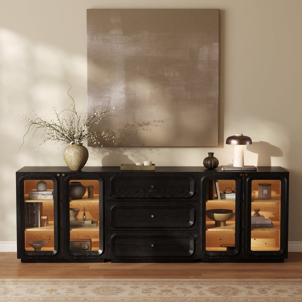 94" TV Stand with Chest Cabinet, Drawers and LED window image