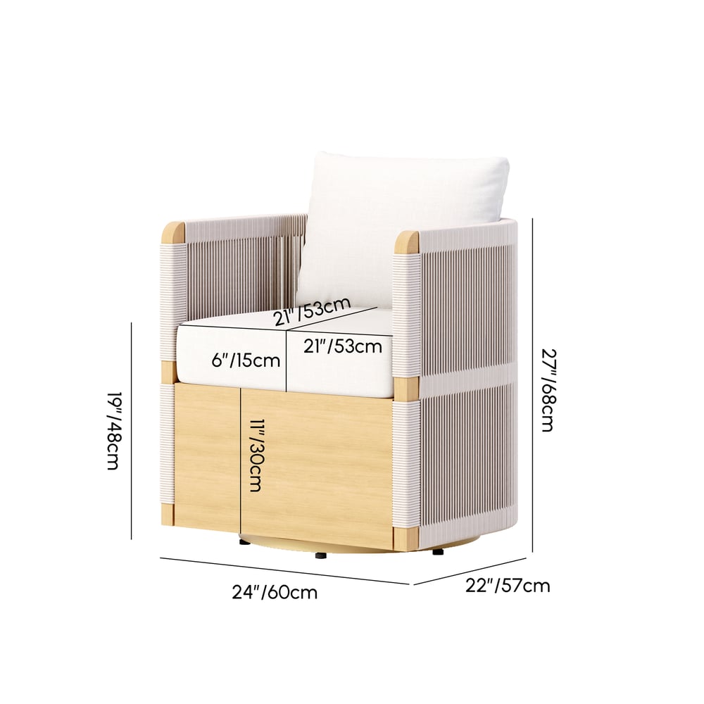 Costra Outdoor Aluminum & Rope Weave Swivel Dining Chairs, Set of 2 weights dimensions image