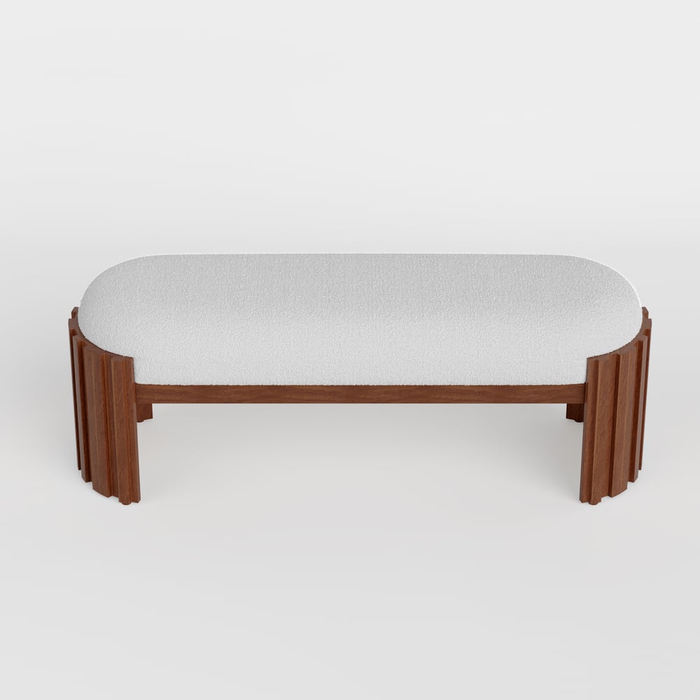 Aura 47” Walnut Wooden Boucle Upholstered Entryway Bench window image