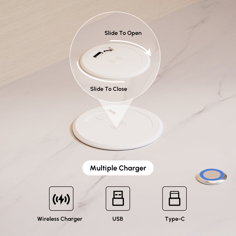Table de chevet intelligente à LED en cuir Humply à 3 tiroirs image de fenêtre