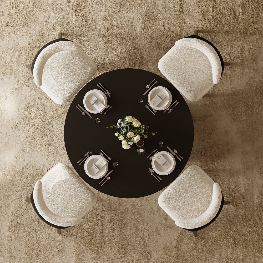 Modern 47"-79" Extendable Black Wood Dining Table with Fluted Base, Seats 4-6 window image