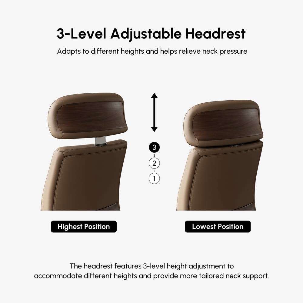 Khaki Genuine Leather Swivel Office Chair with Ergonomic Synchro-Tilt Recline System window image